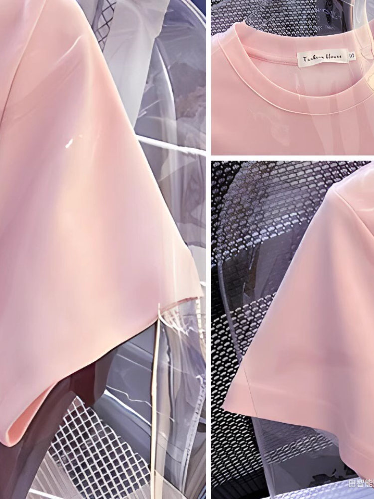 T-Shirt à manches courtes pour femmes, haut en coton, broderie lourde, taille cintrée, épaule plissée sur le côté, Slim Fit, nouveau chemisier d'été
