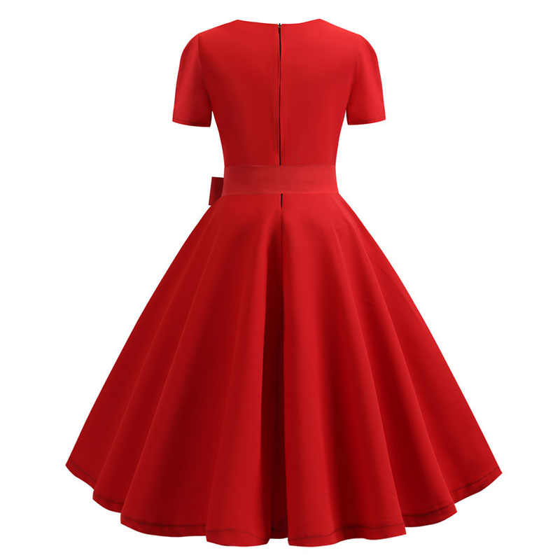 Femmes col carré élégant Vintage Robe d'été à manches courtes Robe Midi Robe Femme décontracté bureau Robe de soirée