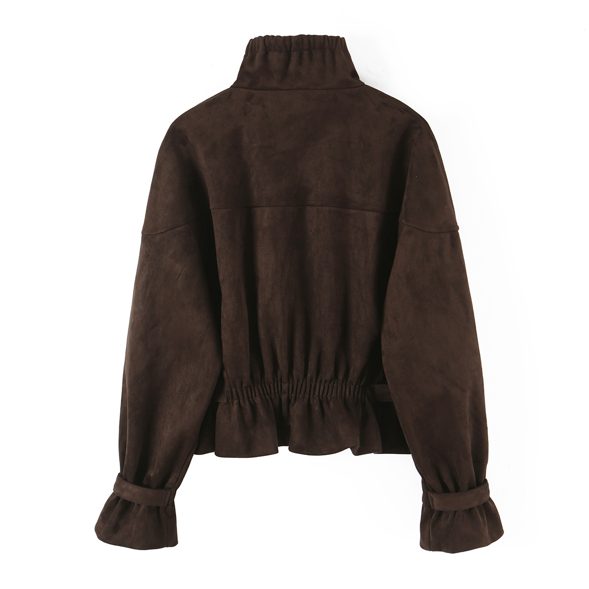 Veste d’hiver pour femme, style vintage, avec effet de texture en daim, col montant, taille et poignets élastiques, vêtement d’extérieur féminin.