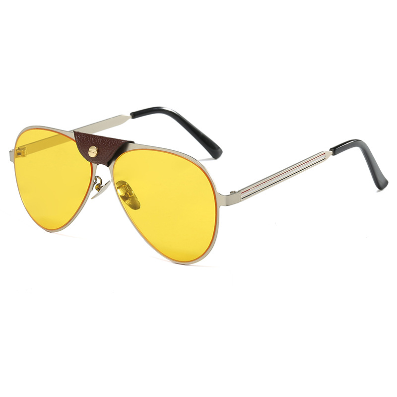 Lunettes de soleil de luxe pour femmes, nouvelle coque en cuir, lunettes de soleil Punk à grande monture, lunettes rétro européennes et américaines, oculaires ovales pour hommes