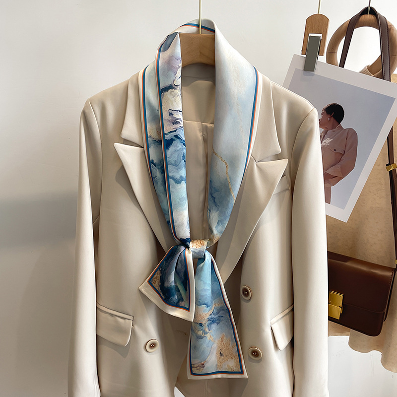 55 couleurs nouvelles femmes soie imprimé Design écharpe châle mode luxe longue étroite petites foulards en soie dames bandeau foulard