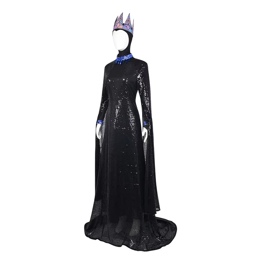 Costume de Cosplay Evil Queen Mère-épouse Blanche pour Femme, Robe Longue Noire, Couronne et Collier, Tenue d'Halloween, Déguisement de Spectacle