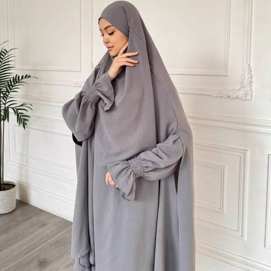 Femmes musulmanes Khimar Robe longue ensemble 2 pièces Jalabiya Robe dubaï Abaya couverture complète vêtement de prière Eid Djellaba Ramadan caftan Burka