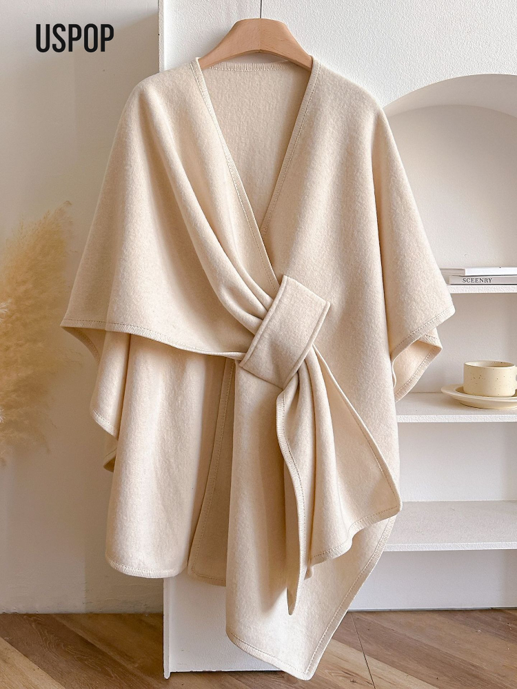 USPOP Châle en laine pour femme – Poncho épais et surdimensionné, vêtements d'extérieur chauds et minimalistes pour l'hiver