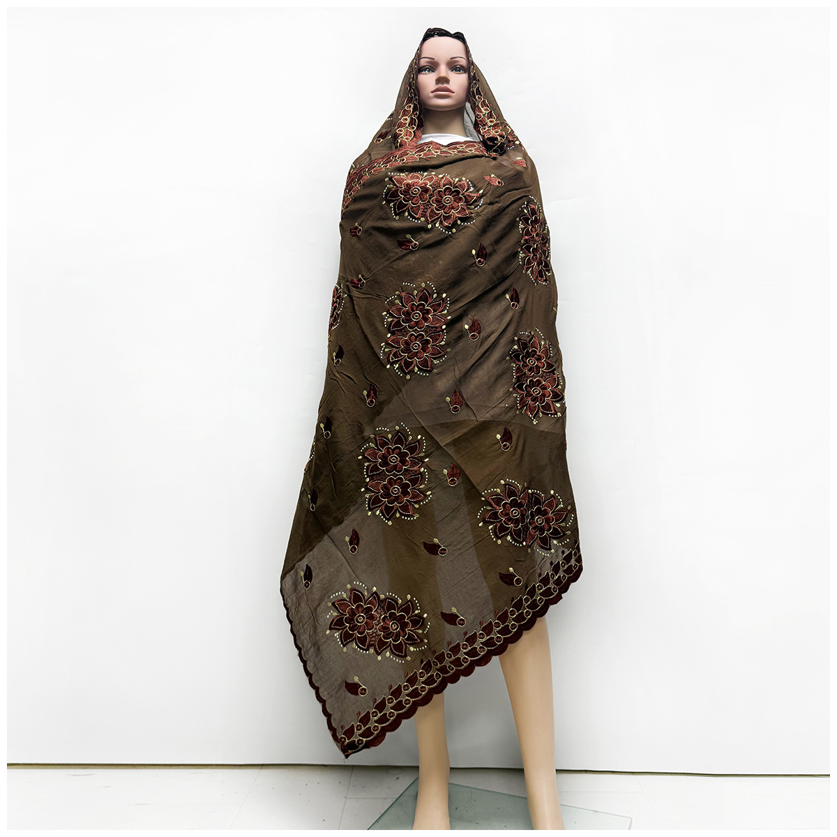 Dubaï Excellent Style Femmes Africaines Hijab Musulman Écharpe Haute Qualité 100% Coton Tissu Rayonne Coton Fil Brodé Écharpe
