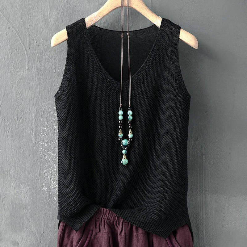 Blusas Mujer De Moda 2024 Blouse femmes été sans manches tricoté Blouse chemise femmes vêtements col en v Blouse haut pour femme chemises C855