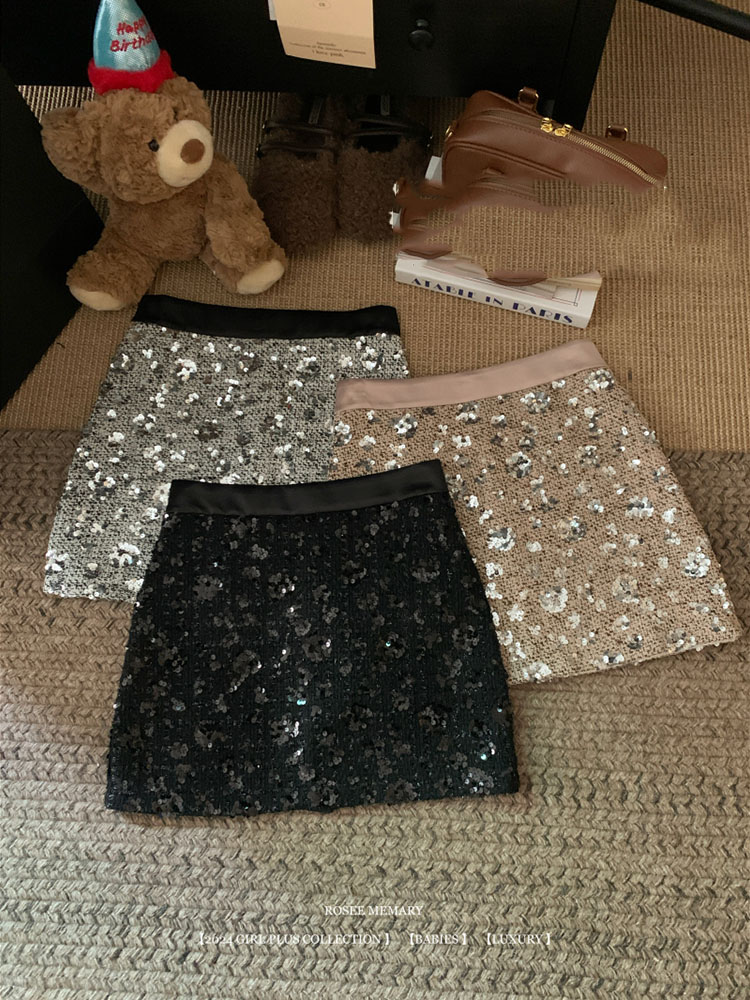 Jupe midi à paillettes pour femmes au printemps, jupe trapèze taille haute, design haut de gamme, niche, tempérament, jupe courte moulante aux hanches