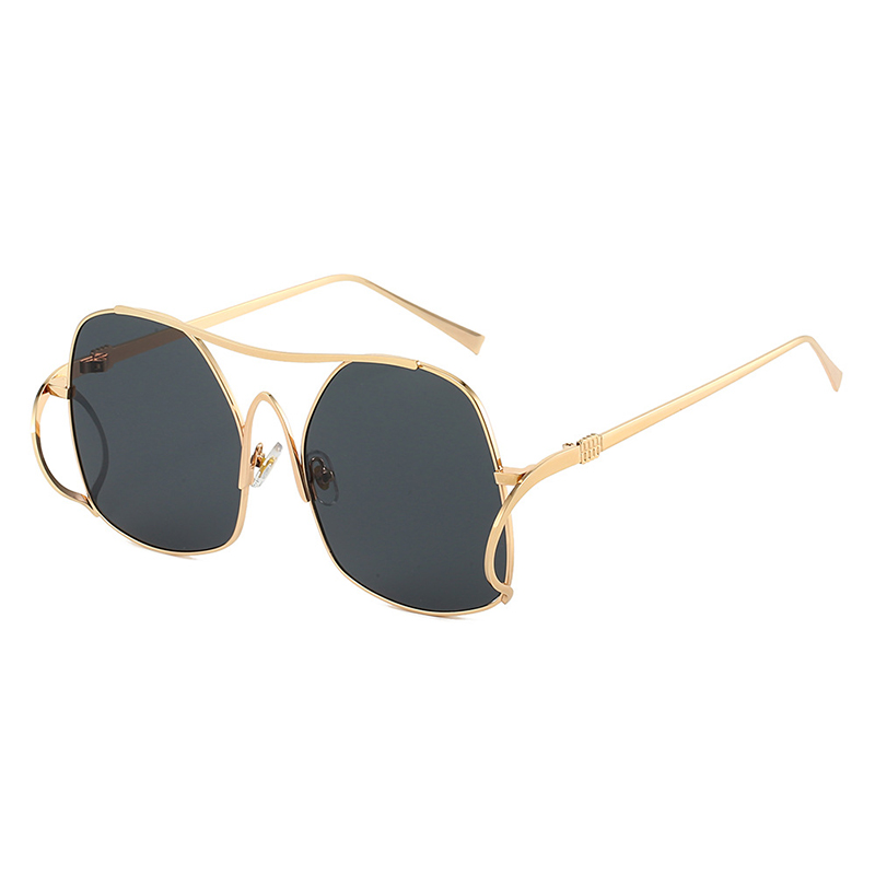 Lunettes de soleil pilote à double pont uniques pour femmes, monture en métal irrégulière, lunettes de soleil ovales creuses, design de luxe, lunettes d'extérieur