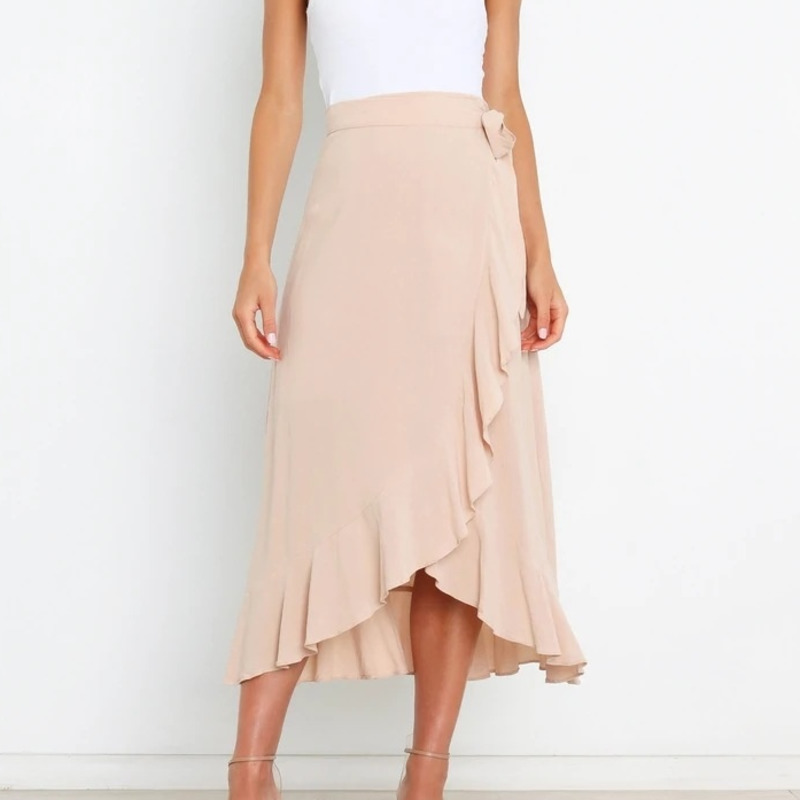 Jupe longue en mousseline de soie pour femmes, à volants, à lacets, couleur unie, taille haute, décontractée, été 2026