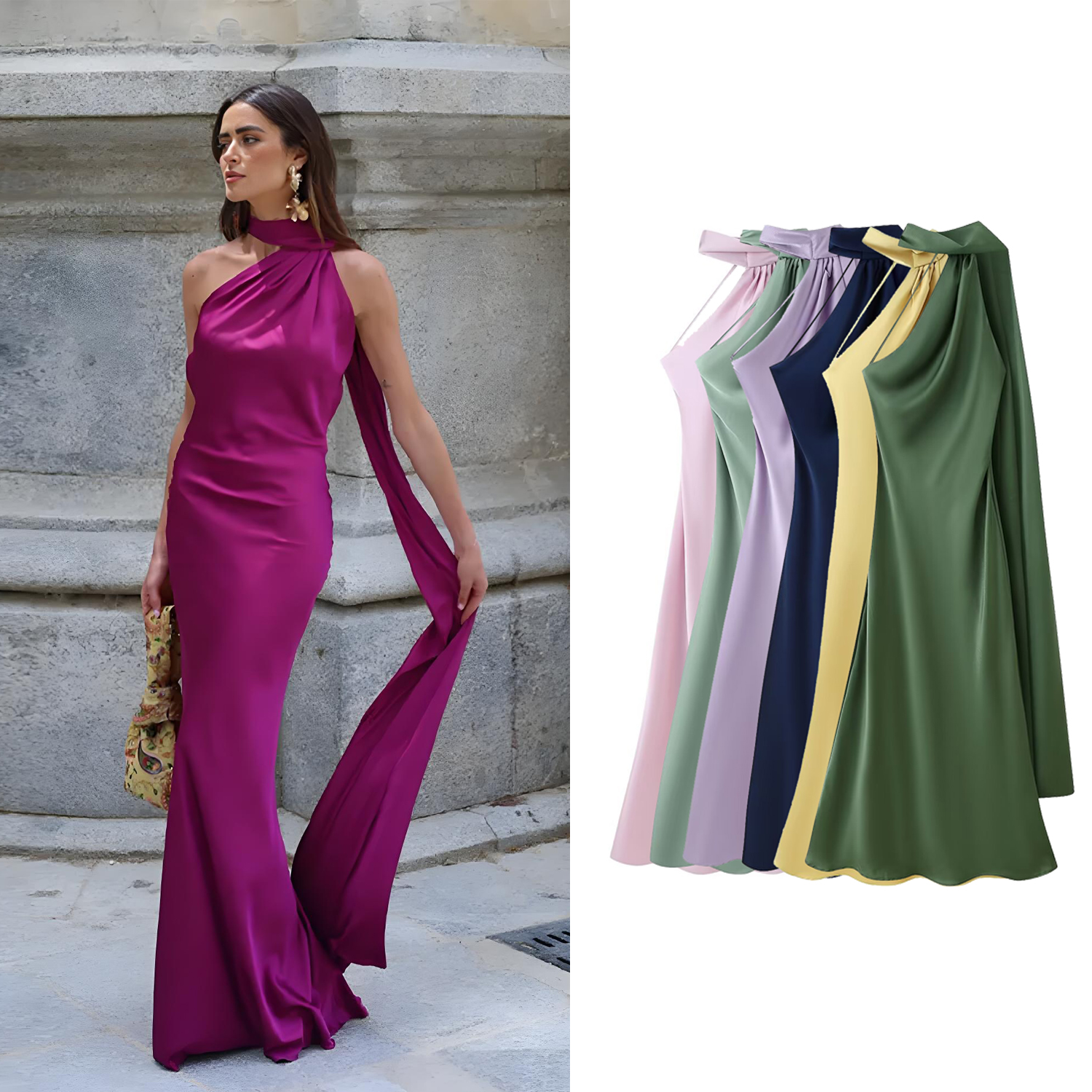 Robe de soirée élégante en satin longue avec ruban pour femme, chic, dos nu, sans manches, nouvelle collection été, couleur unie