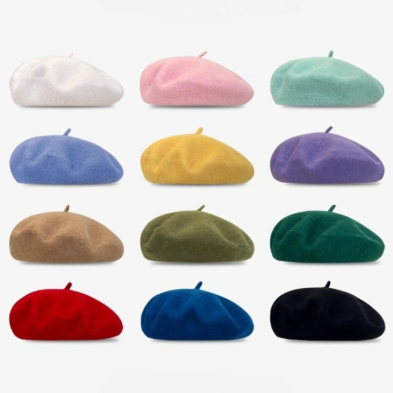 Béret uni en laine chaude Vintage pour femmes et filles, bonnet d'artiste à la mode, noir et rouge, chapeau solide décontracté, bérets de citrouille rétro, hiver