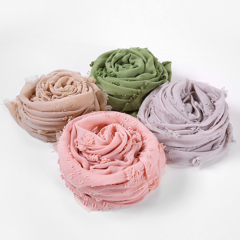 2020 nouveau foulard en mousseline de soie à bulles floquées hijabs pour femmes musulmanes couleur unie foulard islamique respirant foulards de tête arabe