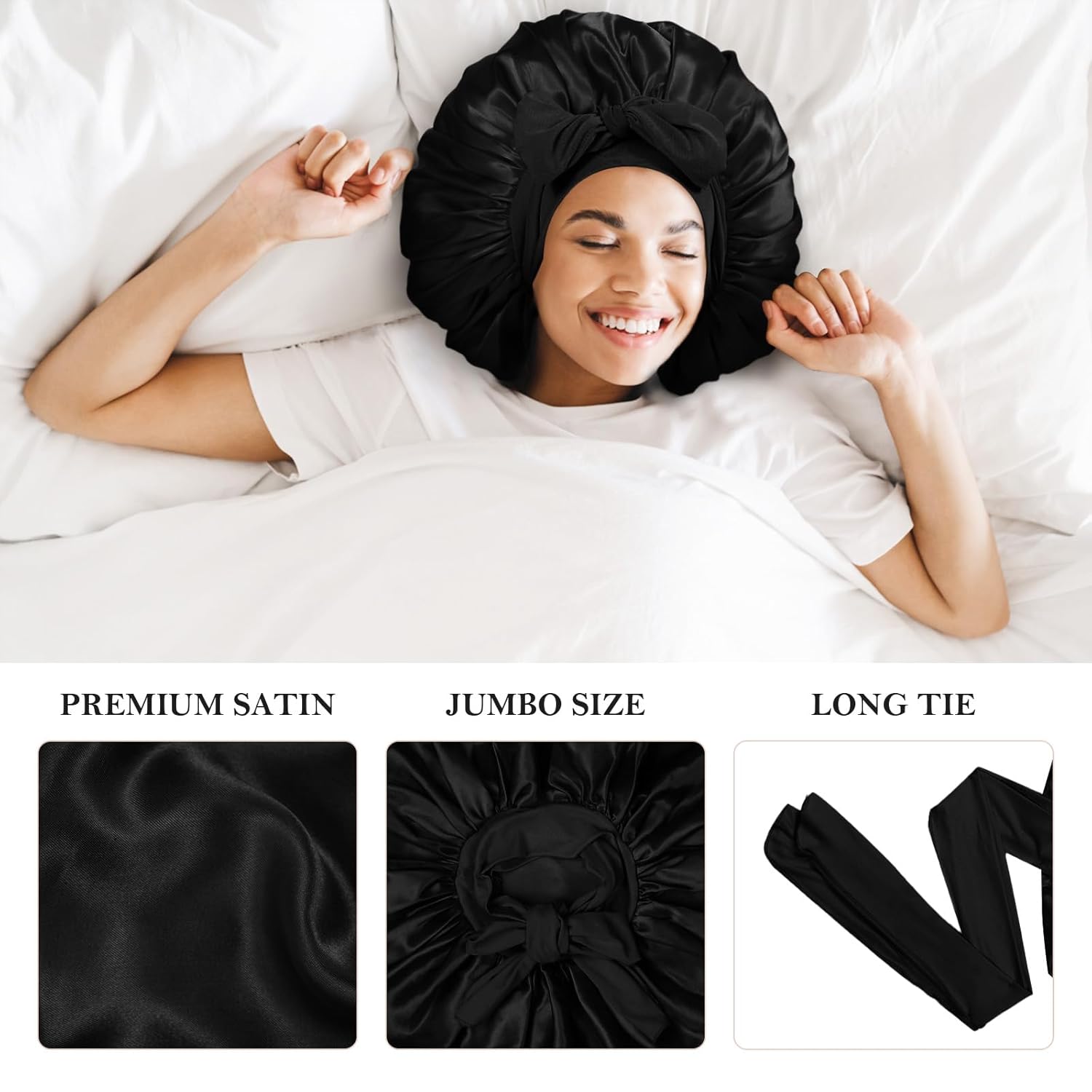 Nouveau Bonnet de Nuit en Coton Noir pour Femmes – Bandeau de Nuit Tendance pour Soin des Cheveux