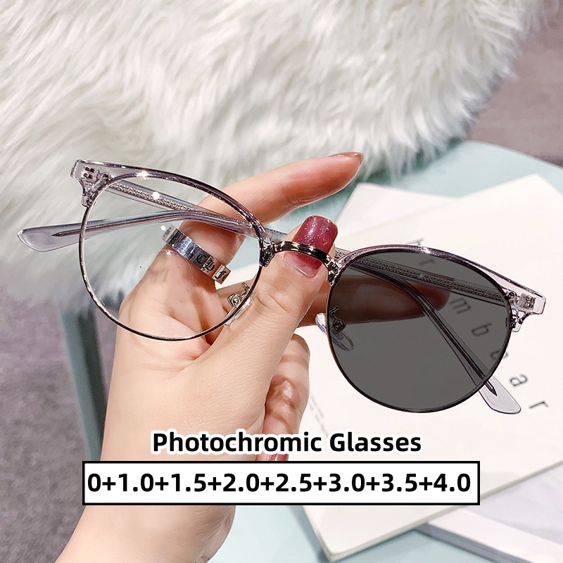 Lunettes de lecture photochromiques de luxe pour hommes et femmes, monture ronde, unisexe, presbytie, anti-bleu, lunettes de vue de loin