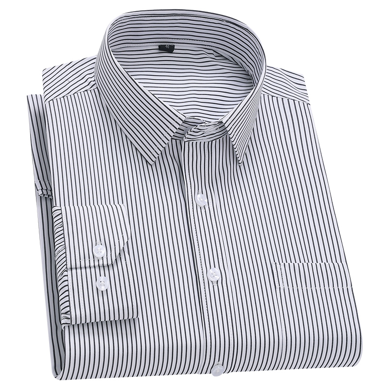 2025 Nouveau Haute Qualité 100% Coton Hommes Robe À Manches sulfChemise Solide Mâle Coupe Régulière Rayure Entreprise Social Chemise Blanc S-8XL