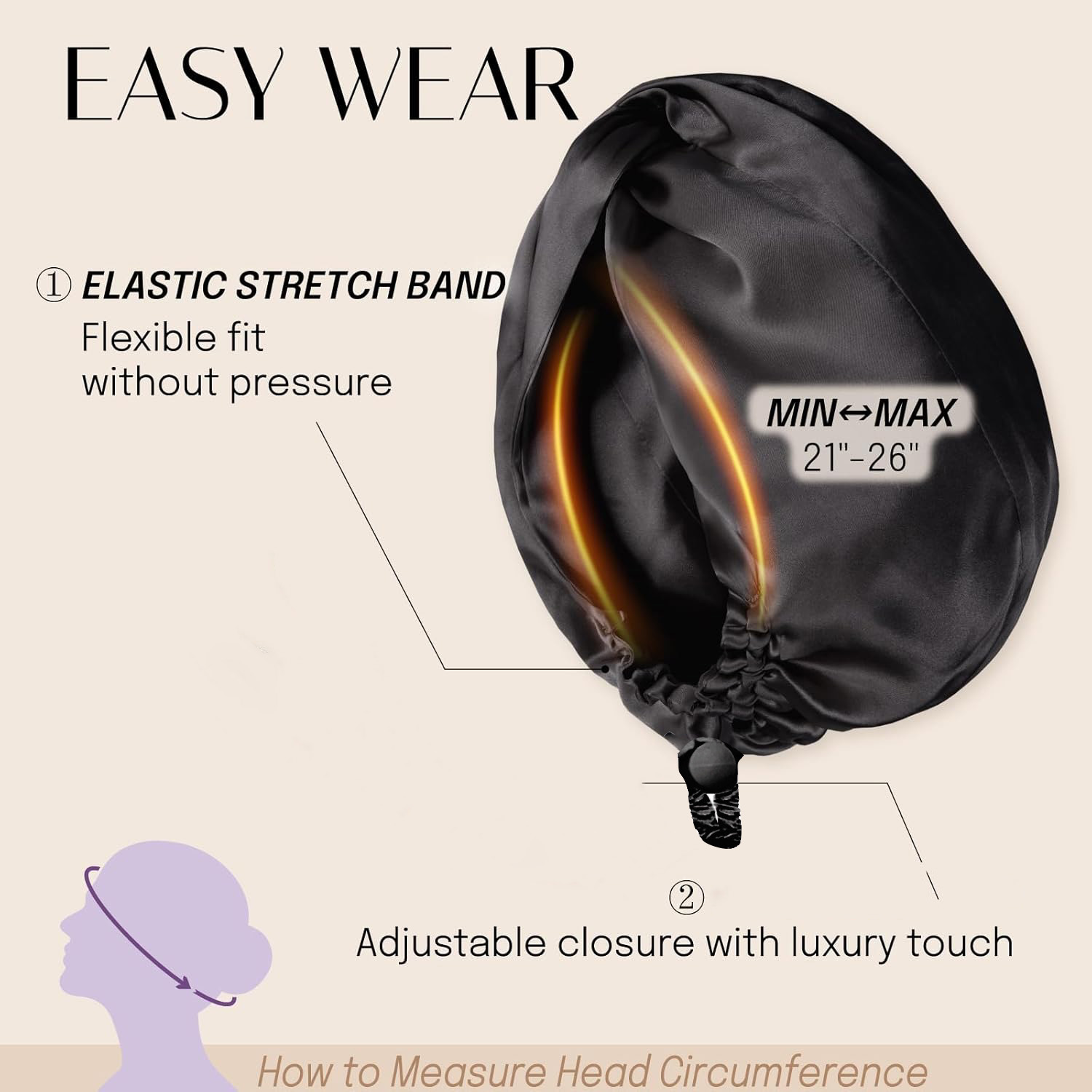 Bonnet de nuit ajustable en satin de soie pour femmes, double couche, enveloppe capillaire en soie pour dormir (femmes et hommes), pour cheveux bouclés et naturels, taille S