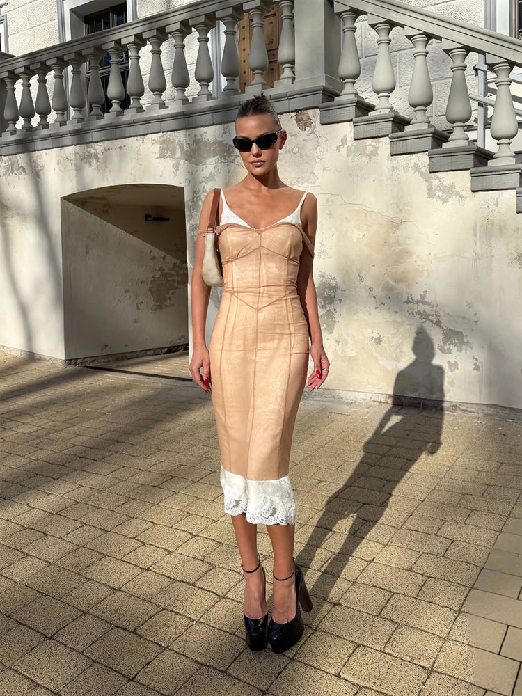 Ensemble jupe et débardeur sexy à pois pour femme, hauts à manches longues lanternes et jupes trompette évasées, tenue de plage printemps-été 2026