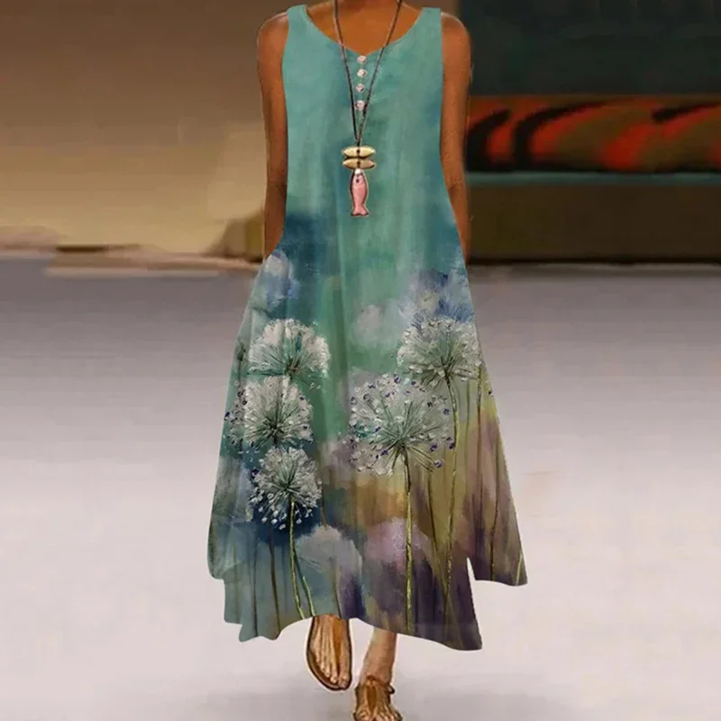 Robe longue imprimée pissenlit pour femme, mode décontractée, été, nouveau
