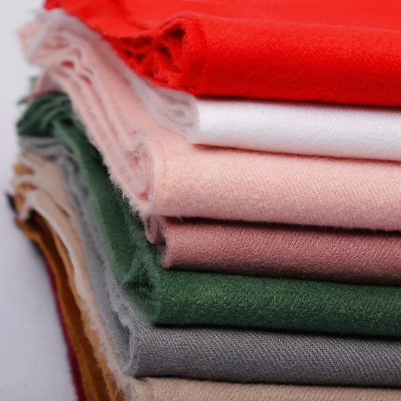 Écharpe longue en cachemire pour femme, hijab, pashmina, châle, pampilles, étoles, couleur unie, 68x200cm, hiver