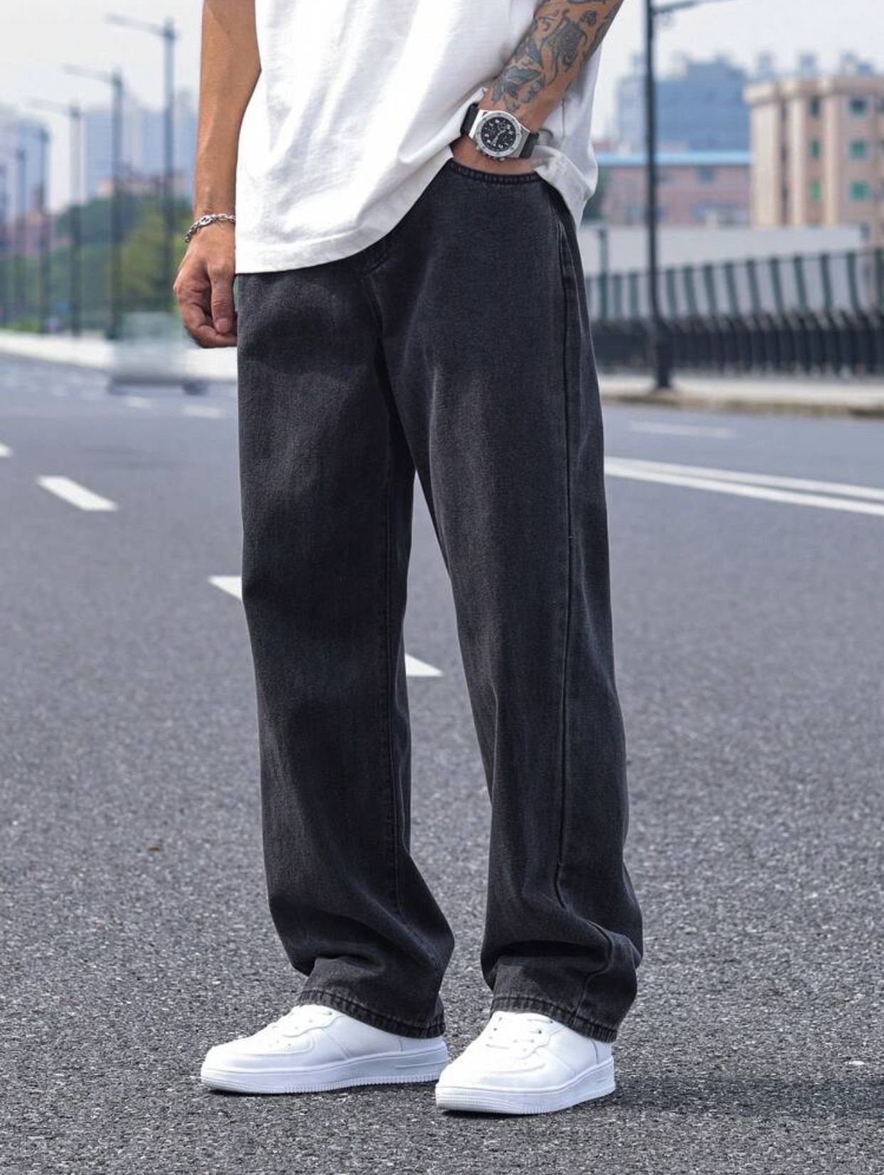 2025 nouveaux jeans longs décontractés pour hommes, jeans classiques à jambes droites et jeans à jambes larges pour hommes, couleur unie