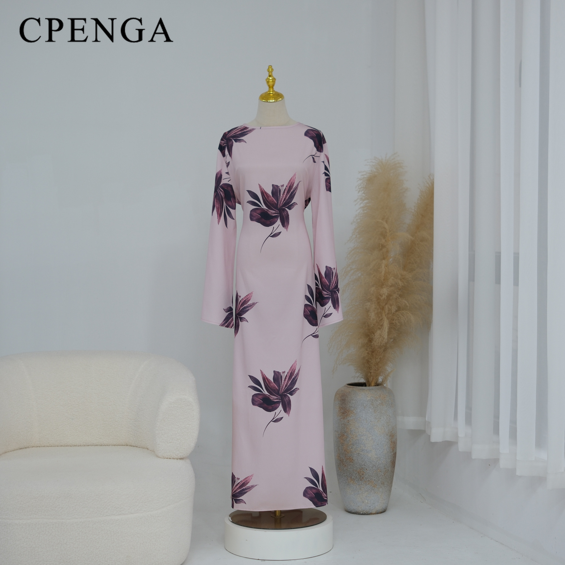 Abaya modeste pour femmes musulmanes du Moyen-Orient, élégante robe à manches longues à imprimé floral pour l'Aïd, tenue de fête islamique, kaftan turc
