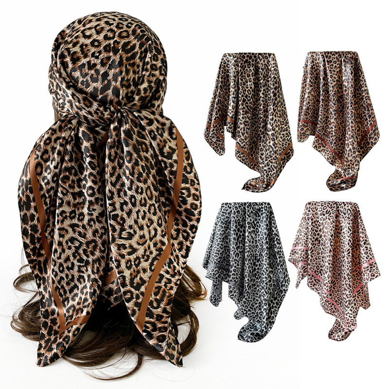 Écharpe carrée de luxe 90*90cm pour femmes, élégante, hijab, foulard léopard, écharpe en soie douce, châle long