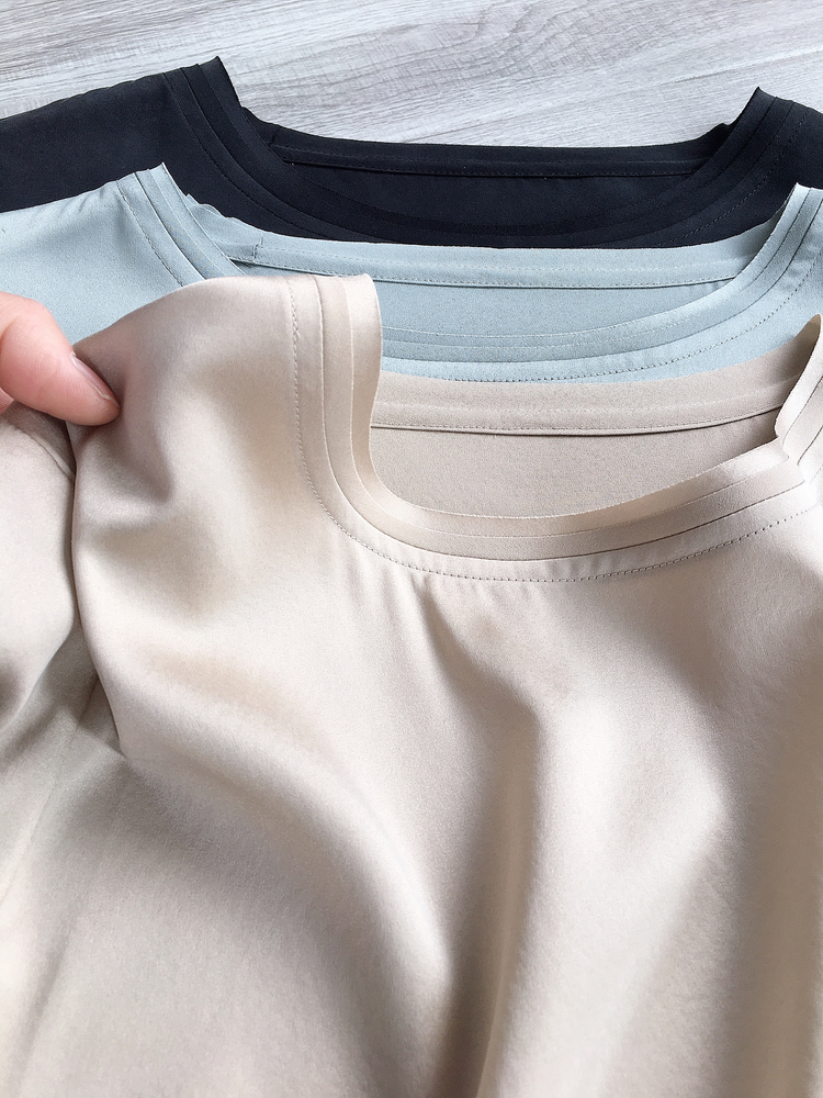 T-shirt à Manches Courtes en Crêpe de Couleur Unie et en Soie de Mûrier, Vêtement Ample de 25mm, 4XL, Été 2021