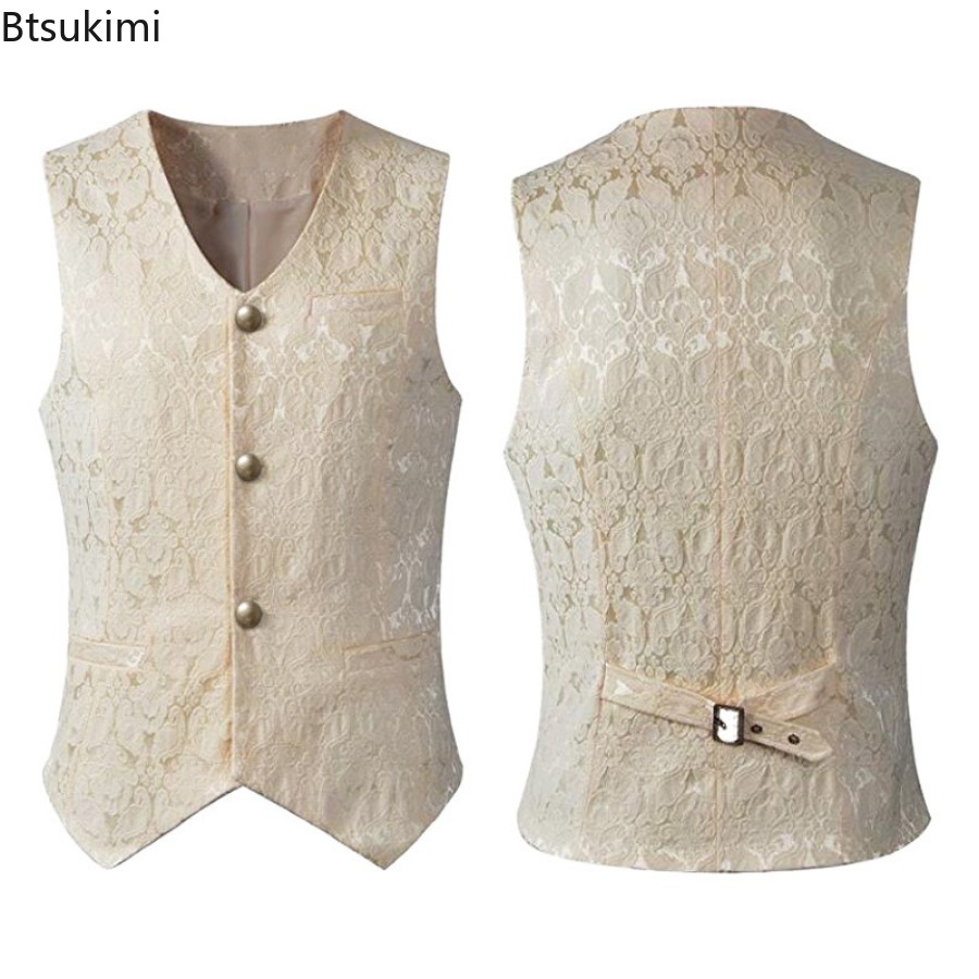 Vestes gothiques médiévales pour hommes, gilets Jacquard Vintage, Costumes de Cosplay Steampunk, gilets de smoking Slim à Double boutonnage, hauts pour hommes