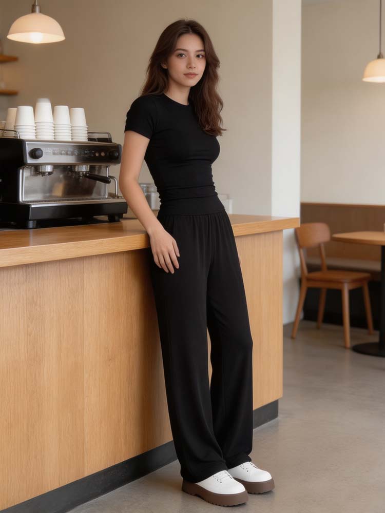 Ensemble décontracté pour femmes, t-shirt à col rond à manches courtes avec pantalon, ensemble de vêtements de maison pour femmes en couleur unie pour le printemps et l'été