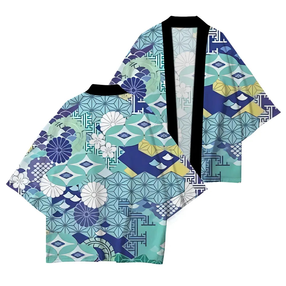 Robe traditionnelle japonaise, kimono japonais à imprimé fleurs de cerisier, confort décontracté, kimono de haute qualité à manches courtes pour l'été