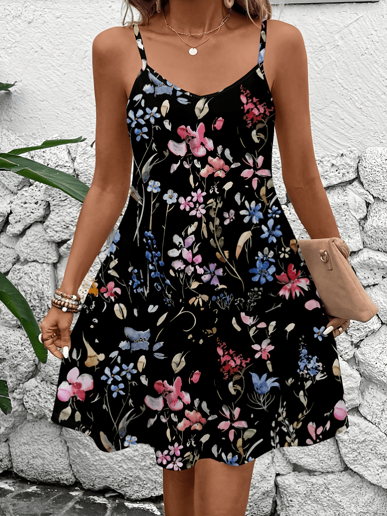 Robe maxi décontractée et simple à imprimé floral pour femmes, sans manches