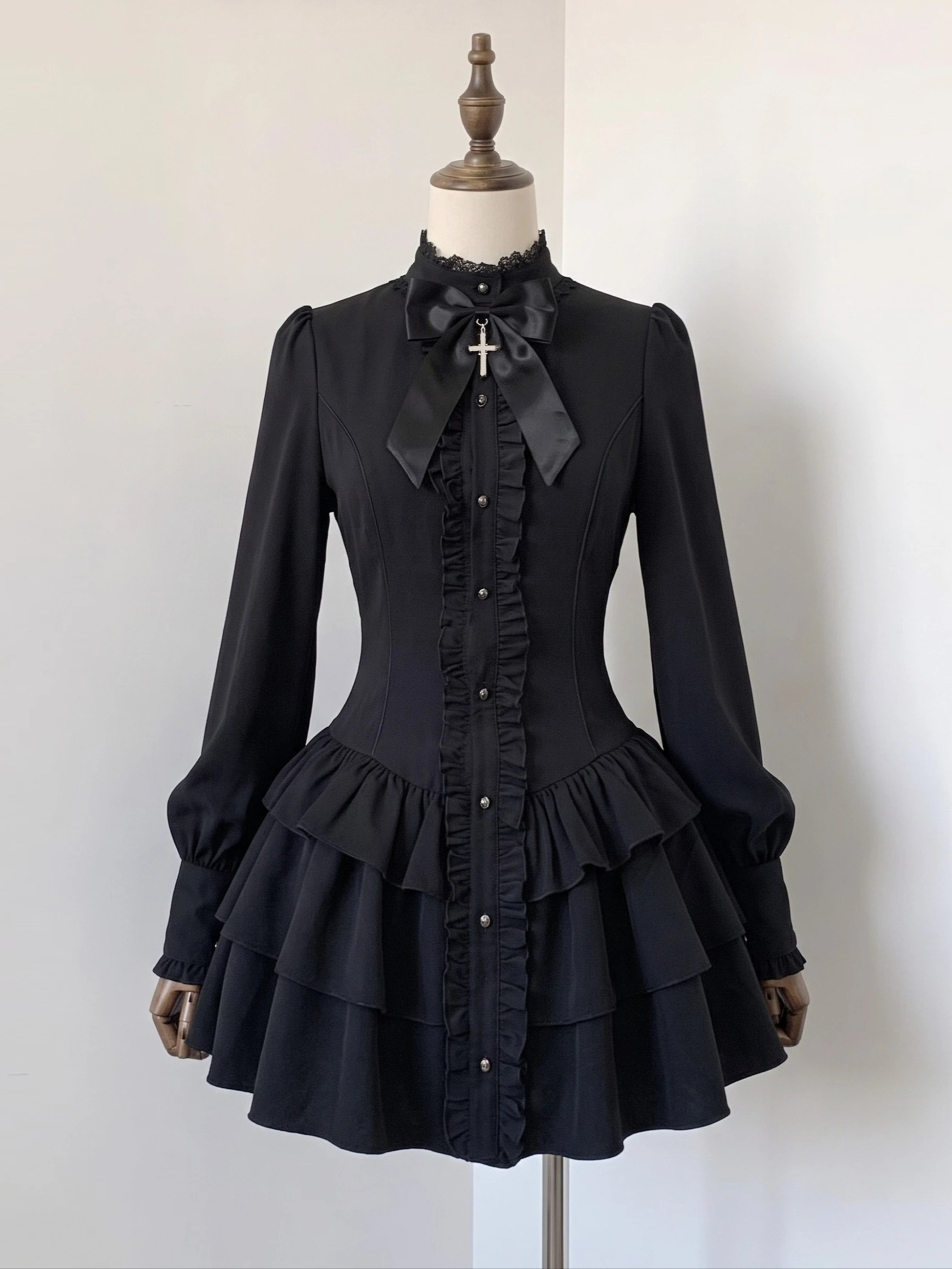 Robe Gothique Punk à Volants et Manches Évasées avec Nœud sur le Devant, Mini-Robe à Étages Style Gothique Vintage Américain Années 2000, Vêtement Décontracté Streetwear pour Femme 2026