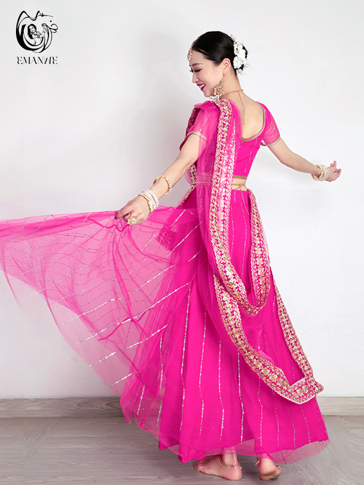 Costume de danse indienne pour femme, style ethnique, robe de danse du ventre, sari, grand, balançoire, jupe, ensemble Lengha