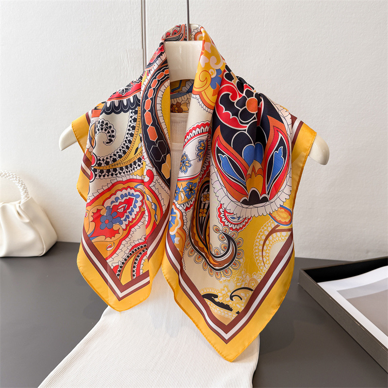 Écharpe carrée haut de gamme en soie imprimée style équestre rétro, foulard, châle, cache-oreilles, écharpe en soie