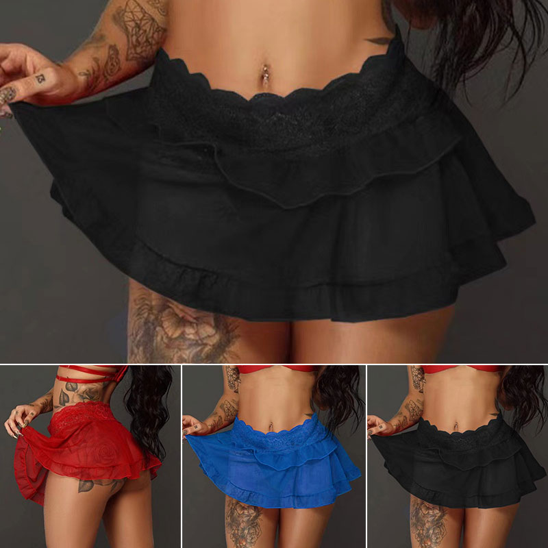 Mini jupe à volants en dentelle pour femmes, mini-jupe décontractée au-dessus du genou, jupes courtes de danse d'été, tenue de club de fête, noir, ultra sexy, 343