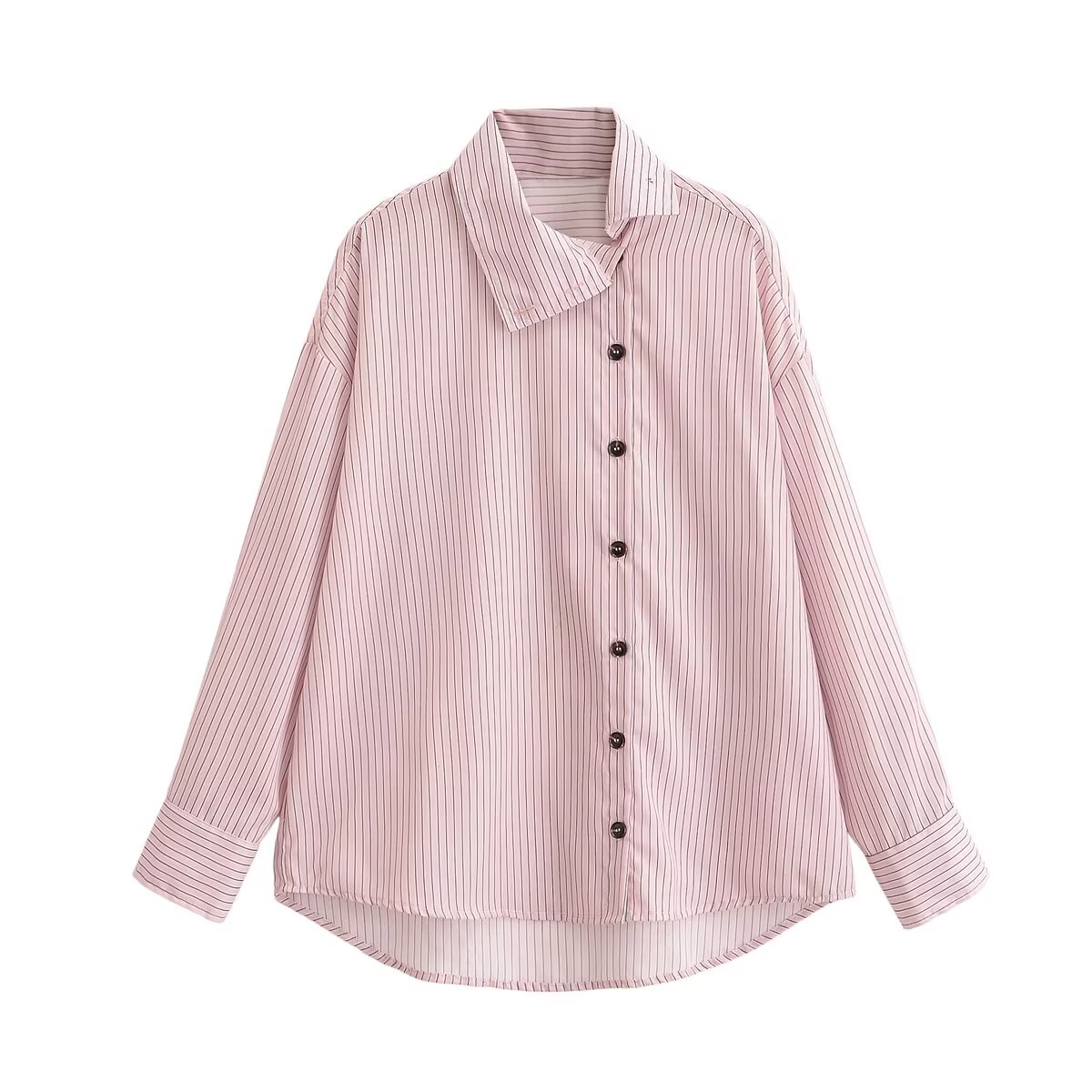 Chemise pour femme 2026 – Nouvelle collection été style européen et américain – Haut asymétrique à manches longues rayé pour femme