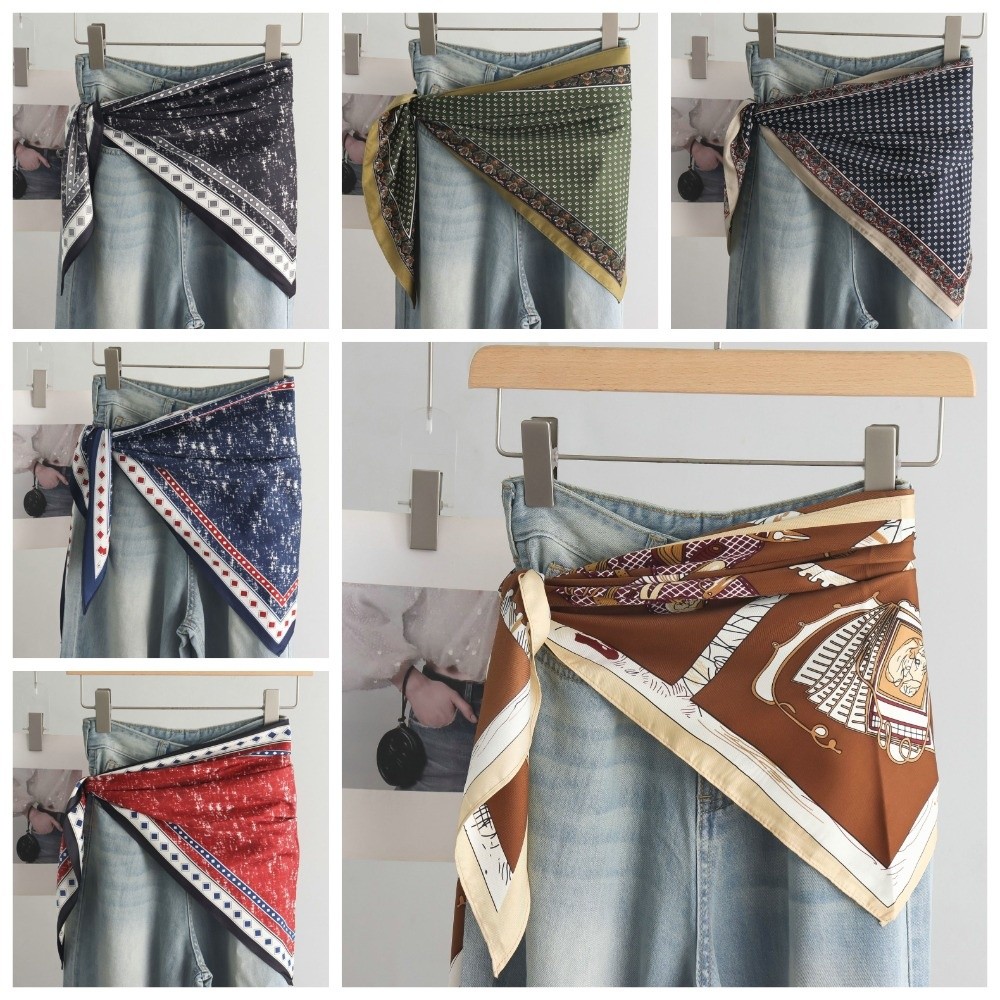Nouvelle Écharpe Triangulaire en Satin pour Femme, Accessoire Vestimentaire Décoratif, Style Tie-Dye, Ceinture en Jean Rétro, Polyvalente, Printemps et Été