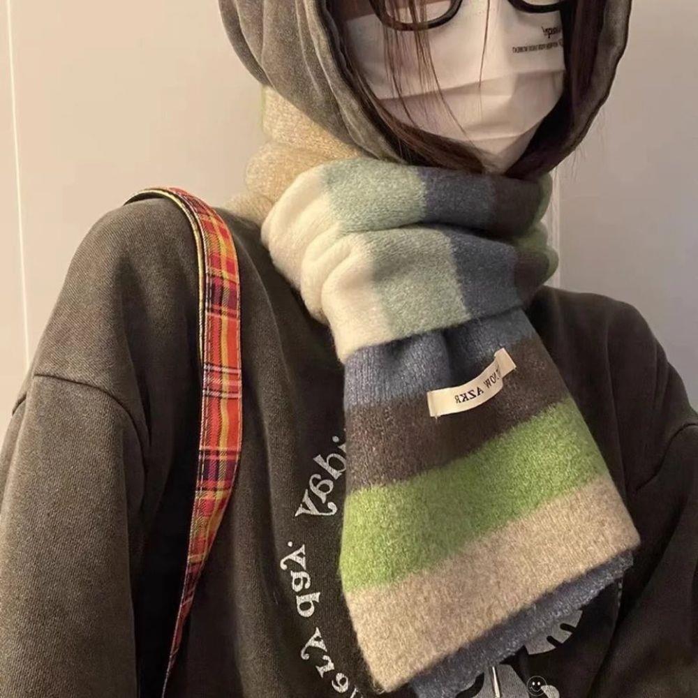 Harajuku Y2K arc-en-ciel rayé tricoté écharpe Style coréen longues écharpes automne hiver tricots châle Foulards chaud laine cou écharpe