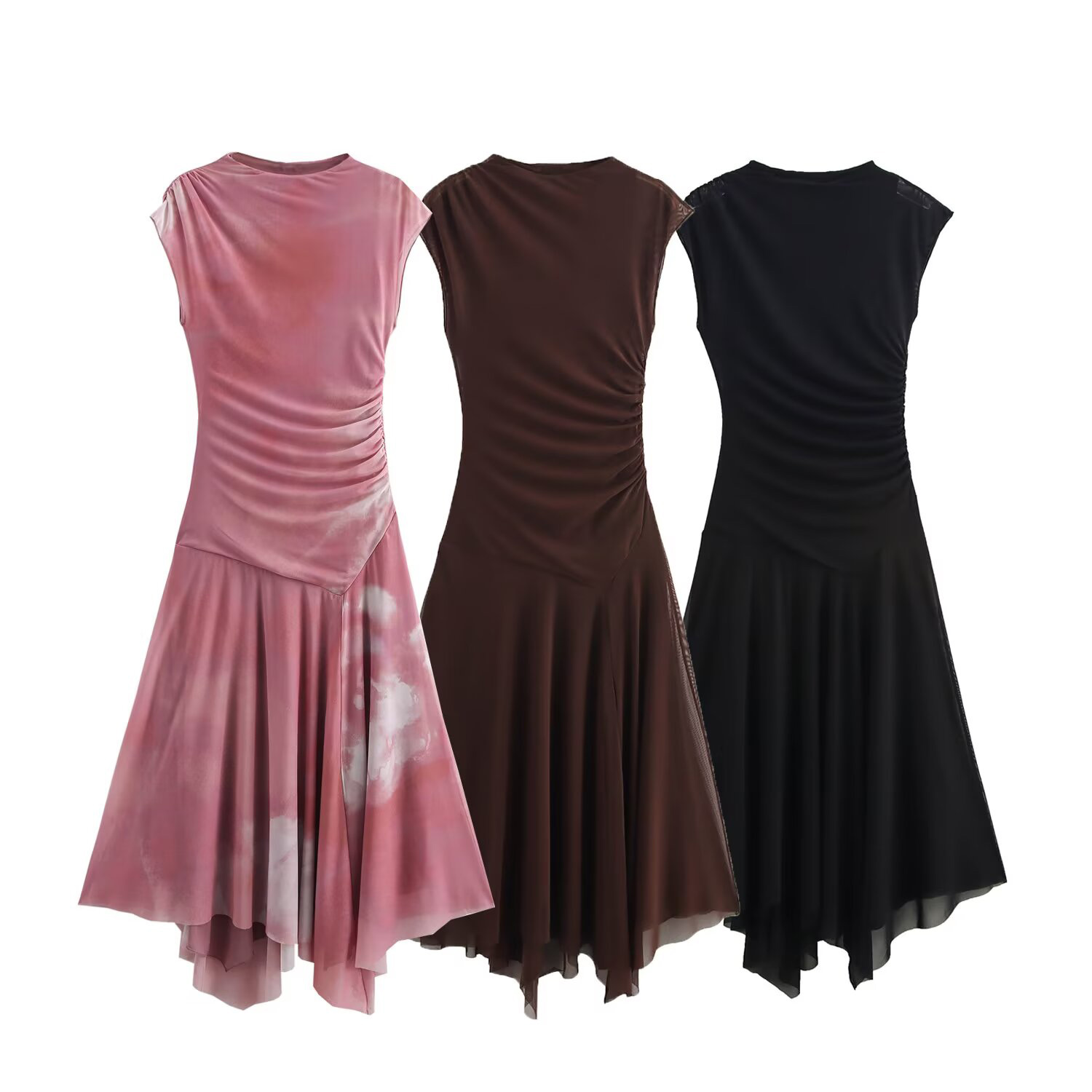 Robe longue sans manches pour femmes, nouveau Style doux et épicé, taille pliable, maille de soie, col montant, été 2025