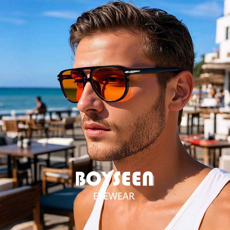 BOYSEEN plage lunettes de soleil homme été Orange lunettes de soleil UV400 peut faire des lunettes de Prescription grand cadre lunettes bleues