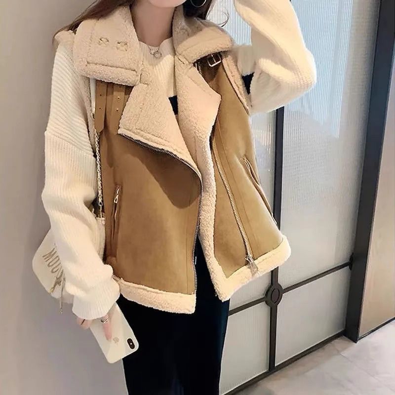 Gilet épais doublé polaire pour femmes, col Polo, vêtements multicouches, chaud, Style printemps saison, Fiber synthétique