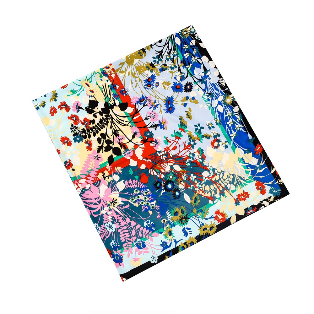 Foulard en soie pour femme, grand châle français, nouveau motif floral et végétal, bandana carré de luxe, hijab, foulard féminin 130CM