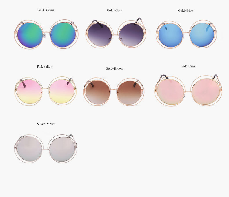 Lunettes de soleil vintage rondes surdimensionnées pour femme, monture métallique de marque, style rétro cool
