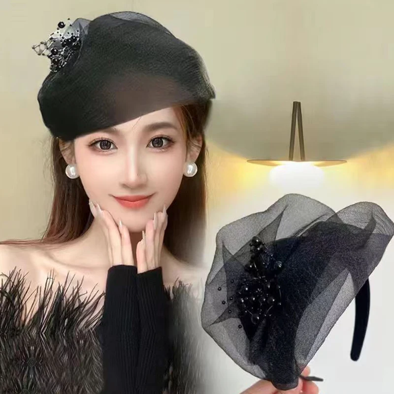 Élégant serre-tête demi-chapeau rétro français pour femmes et filles, accessoire de coiffure pour soirées et événements