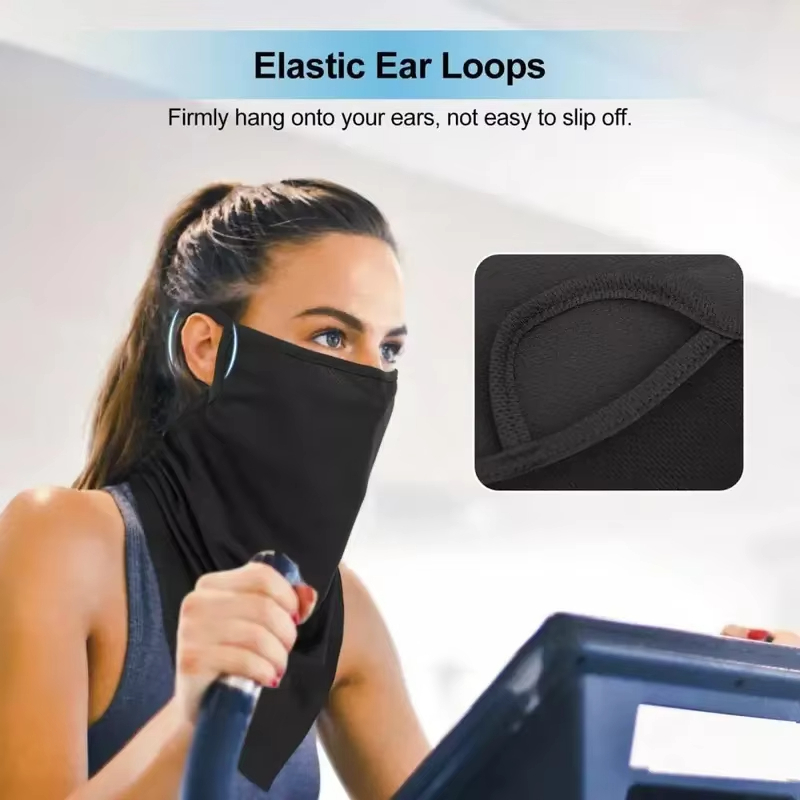 Cache-cou respirant et séchant rapidement pour l'été, avec fixation sur les oreilles, protection solaire, utilisable comme masque demi-visage, bandana ou foulard