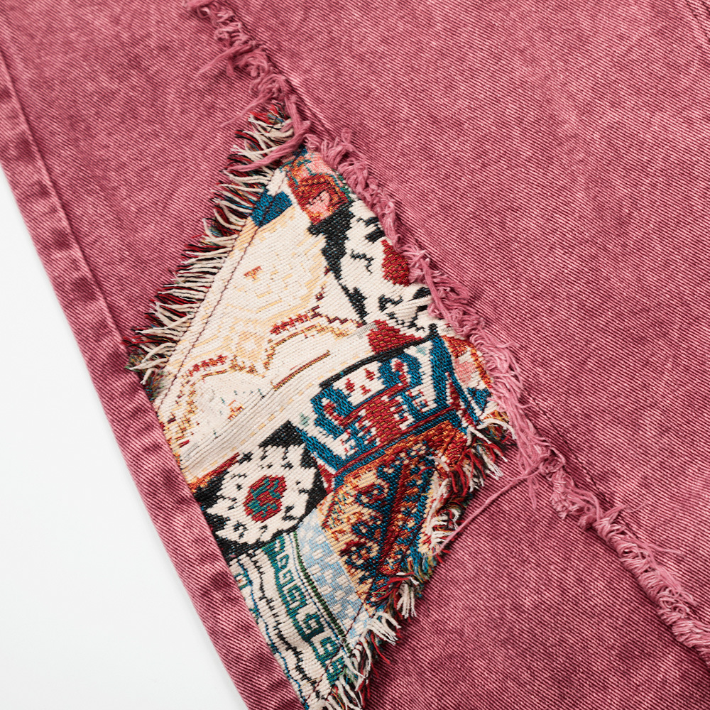 Jean homme lambrissé Patchwork épissé Vintage ample blanchi lavé pleine longueur lourd haute qualité Denim pantalon Streetwear