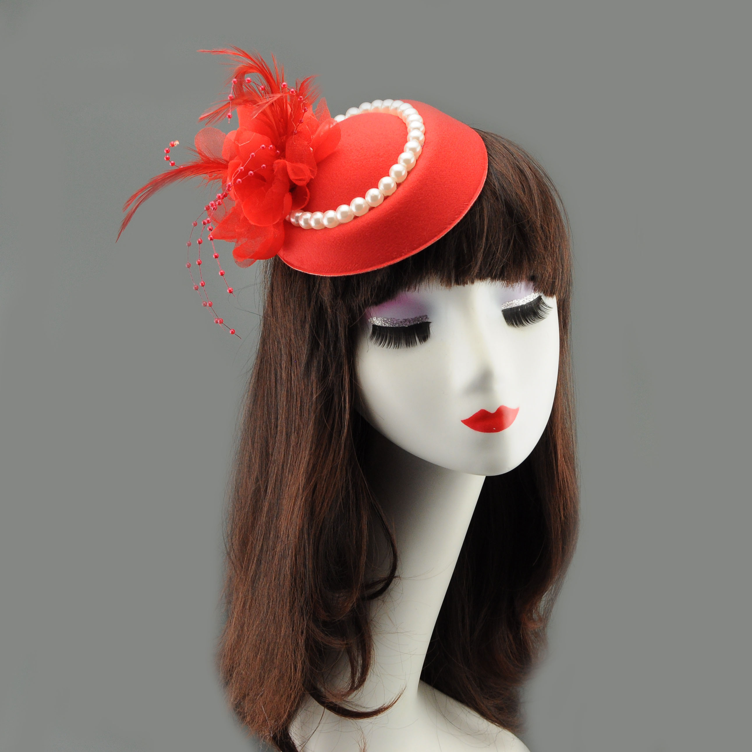 Chapeau Fascinator en Tulle Français avec Fleurs et Perles, Coiffe en Plumes et Résille, Accessoire Cheveux Style Audrey Hepburn pour Mariage Nuptial, T