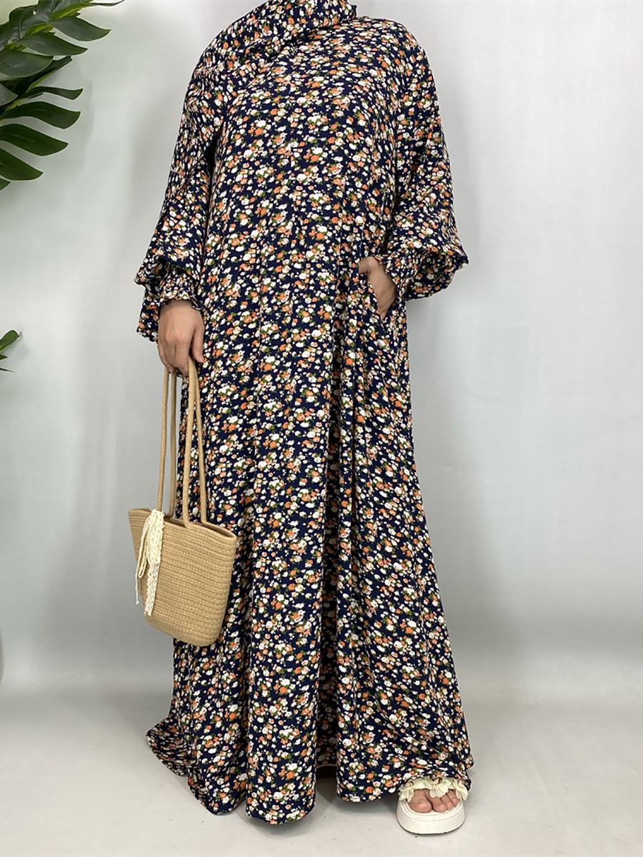 Ramadan Eid Floral Khimar Abaya dubaï femmes musulmanes Robe avec foulard Kebaya Robe Caftan Marocain Femme musulmane Islam caftan