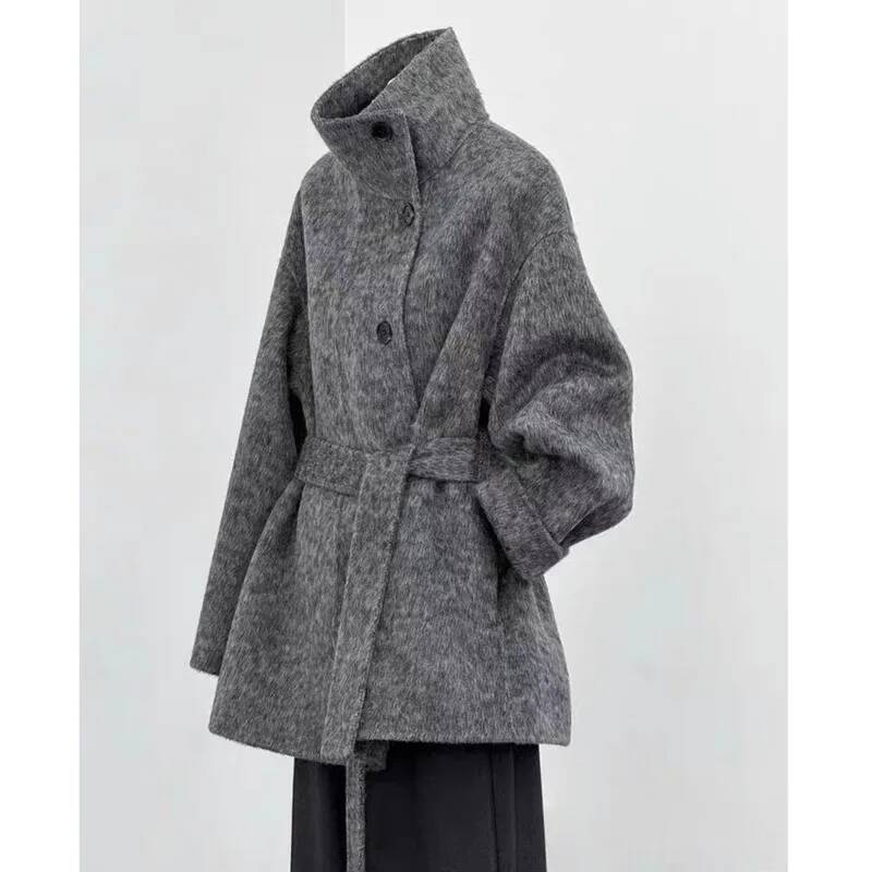 FANAN 2026 Nouveau Manteau d'Hiver pour Femmes à Col Montant en Laine Double Face, Tendance Coréenne, à Boutonnage Simple, Épais et Chaud