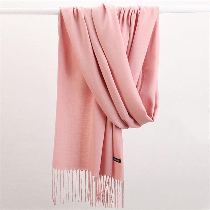 Mode couleur unie 2023 femmes écharpe hiver Hijabs Tessale glands longs châles de dame cachemire comme Pashmina Hijabs foulards enveloppes